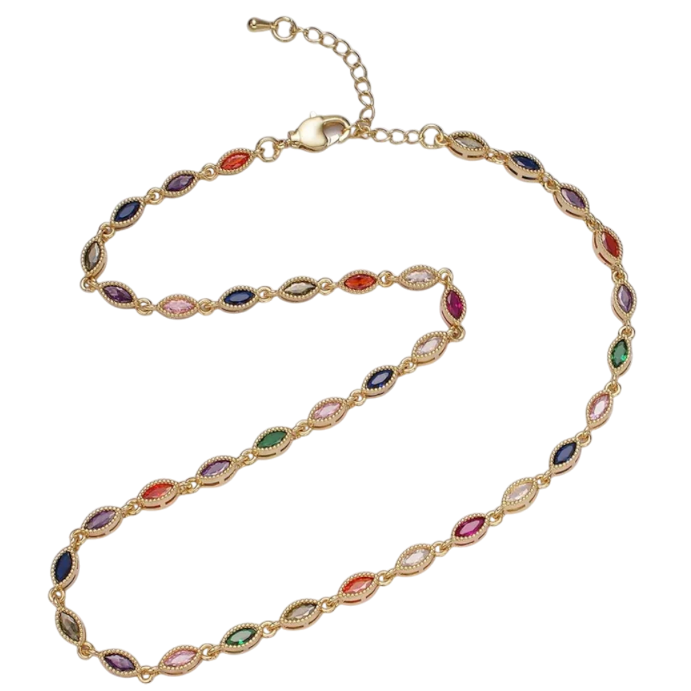CZ Multicolor Marquise Bezel Necklace NC-21WA2240