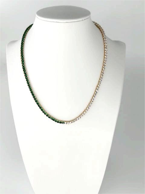 Emerald green and clear CZ 18K Gold Filled Tennis Chain Necklace NC-21WA3266