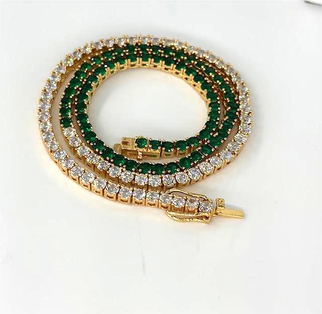 Emerald green and clear CZ 18K Gold Filled Tennis Chain Necklace NC-21WA3266