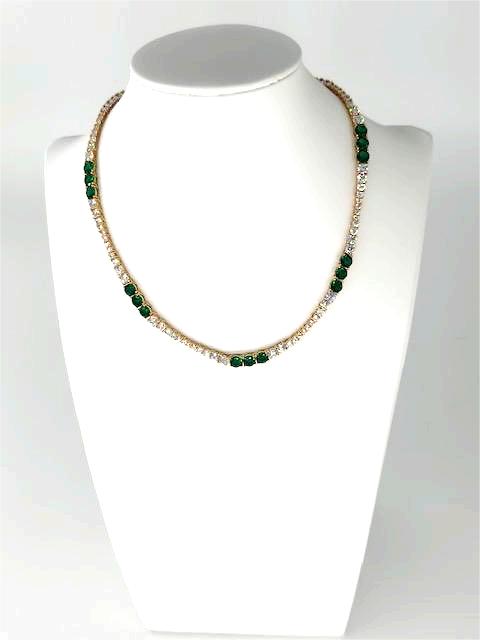 18K Gold Filled Emerald Green Alternate Gradient CZ Tennis Chain 18 Inch Necklace NC-21WA3272