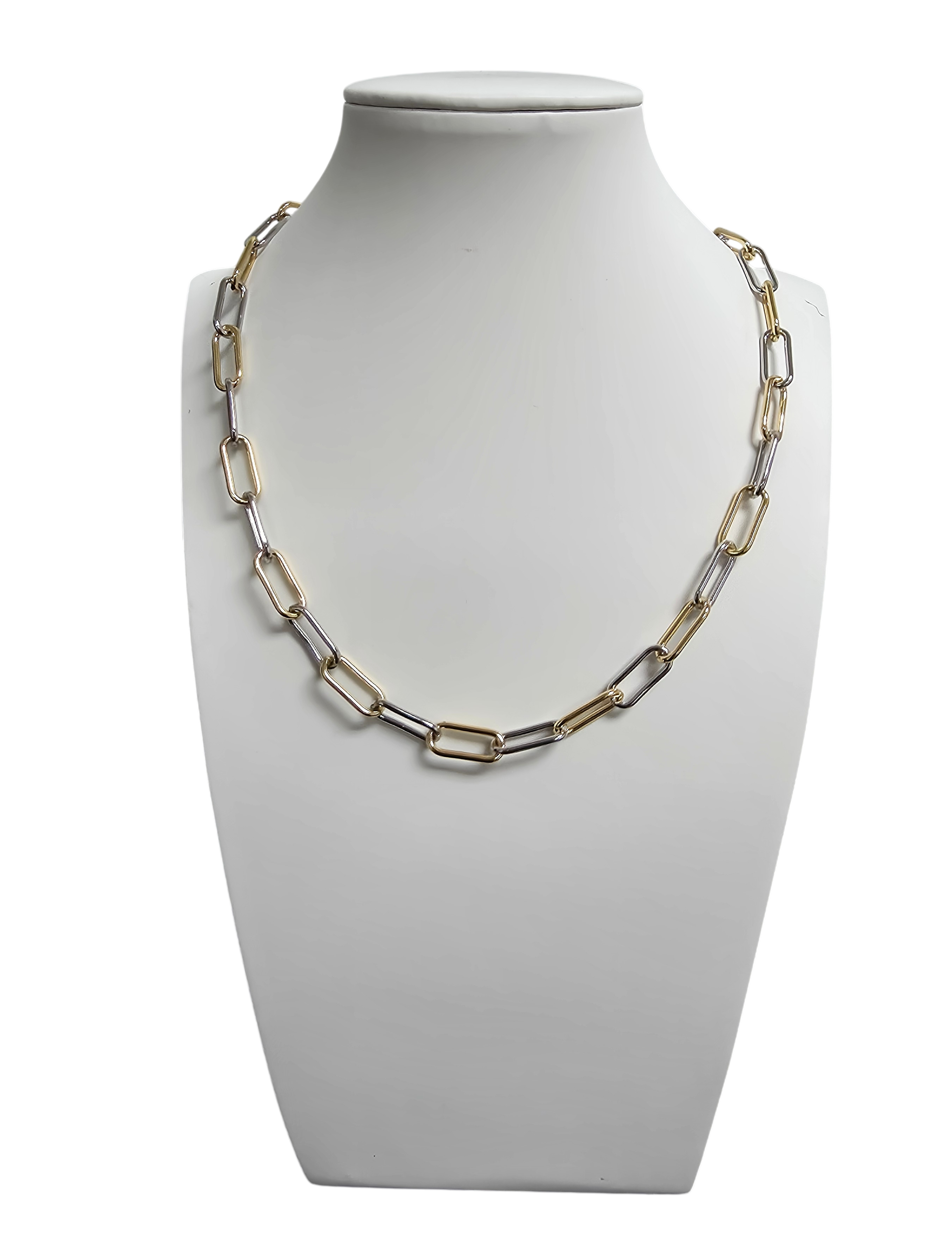 Mix Metal Gold Chain Paper Clip Necklace 18 inch NC-SJ0377