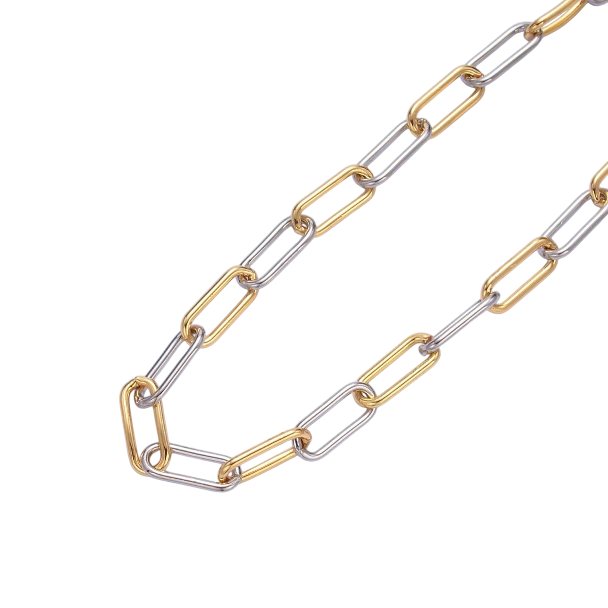 Mix Metal Gold Chain Paper Clip Necklace 18 inch NC-SJ0377