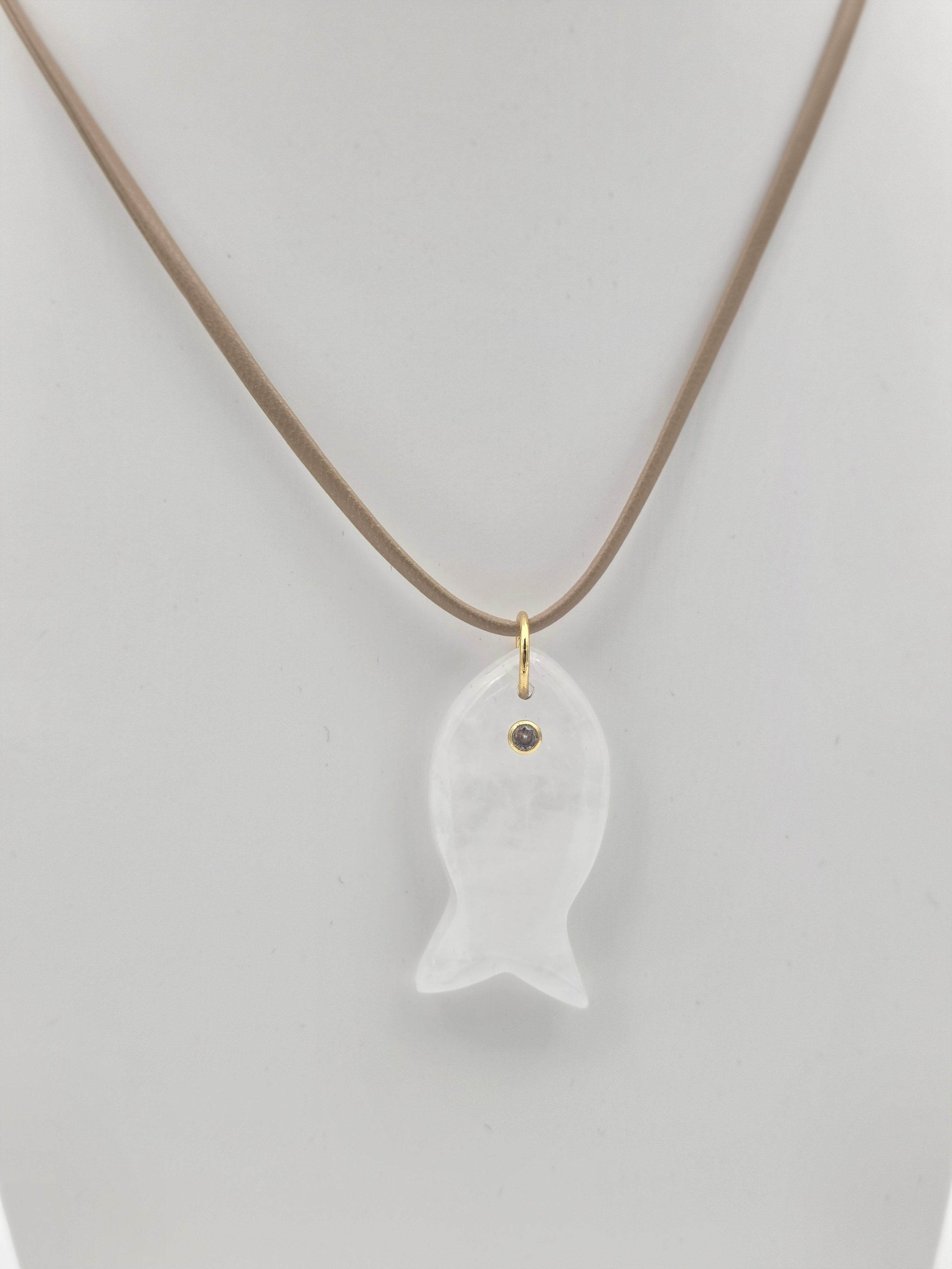 ADJUSTABLE BEIGE CORD NECKLACE WITH WHITE FISH PENDANT ✦ NC-SJ2004