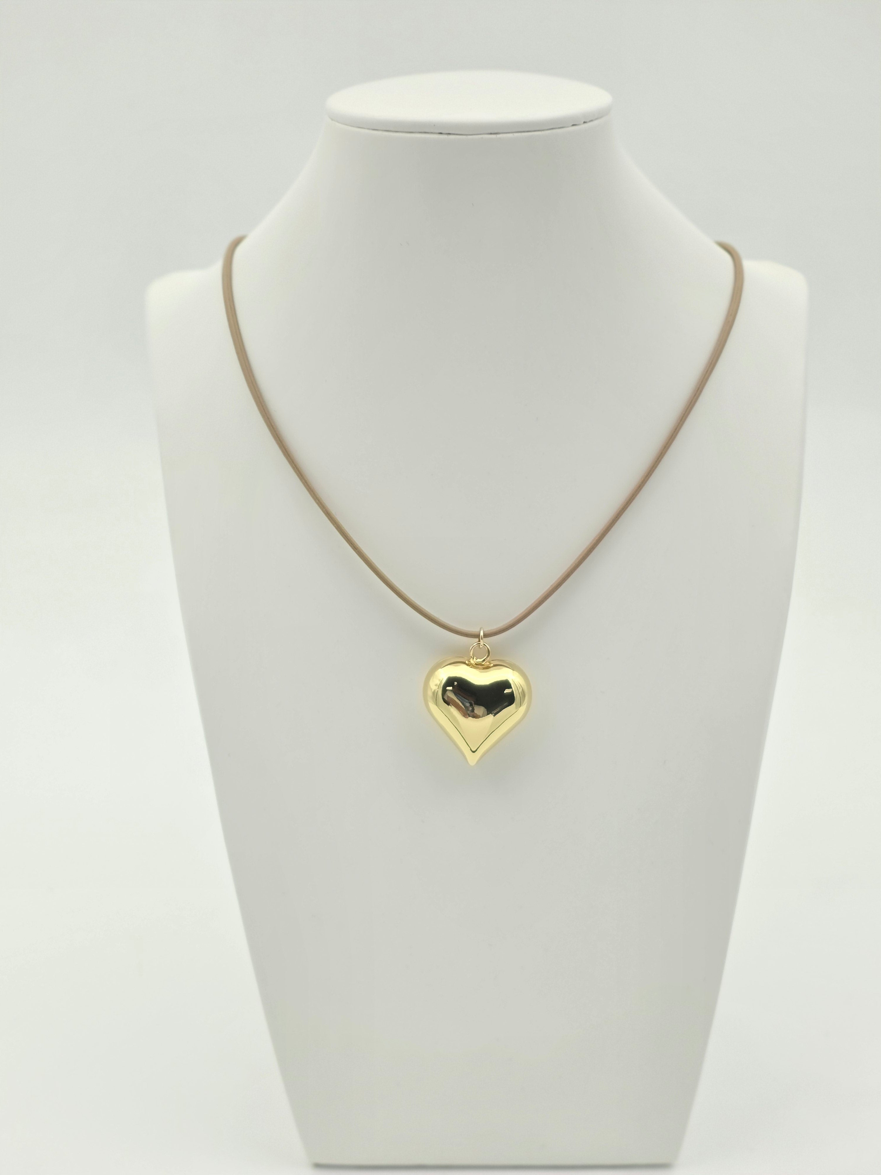 BEIGE ADJUSTABLE LEATHER CORD NECKLACE GOLD HEART NC-SJ2006