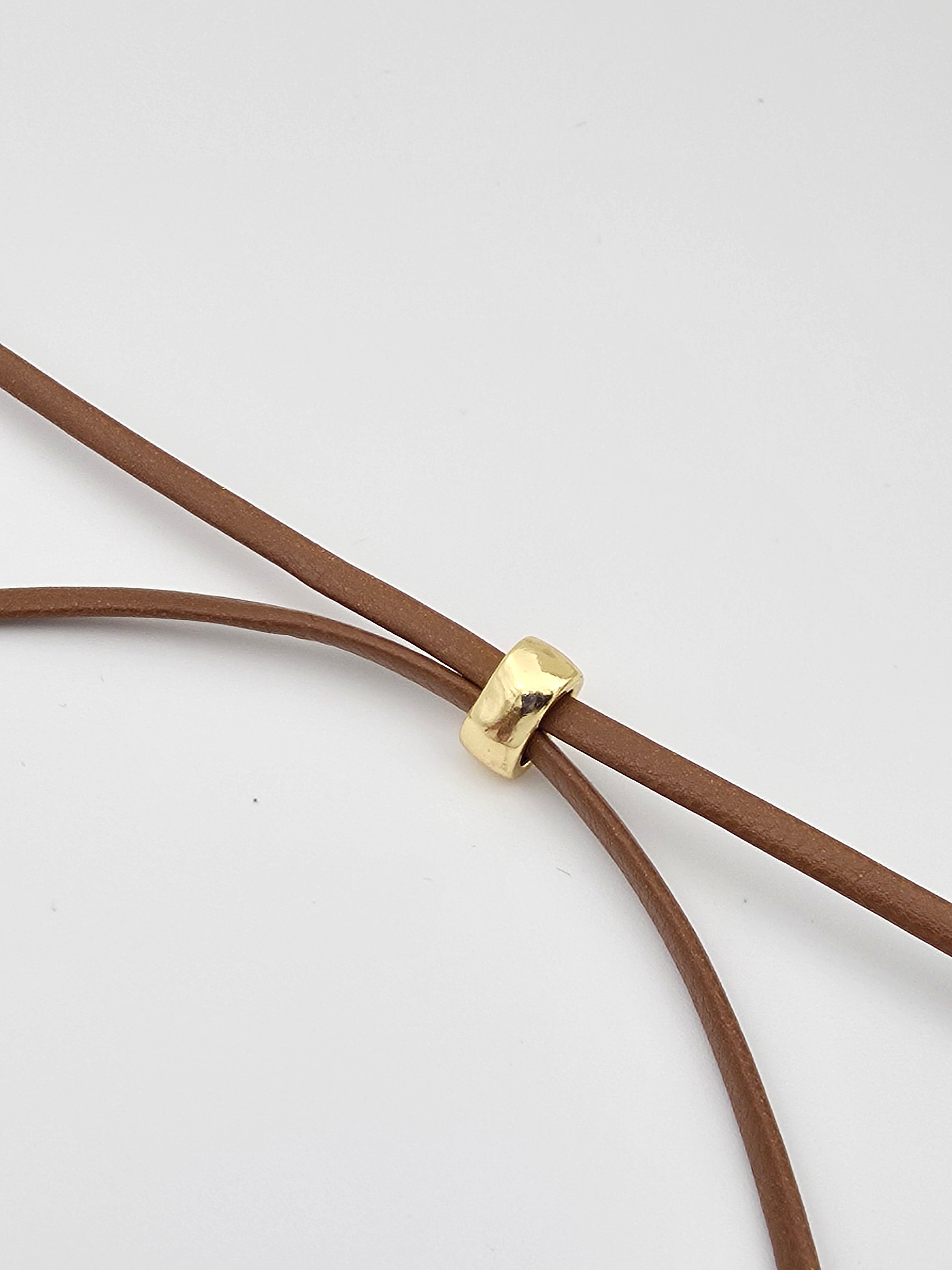 TAN ADJUSTABLE LEATHER CORD NECKLACE W/GOLD HEART PENDANT ✦ NC-SJ2008