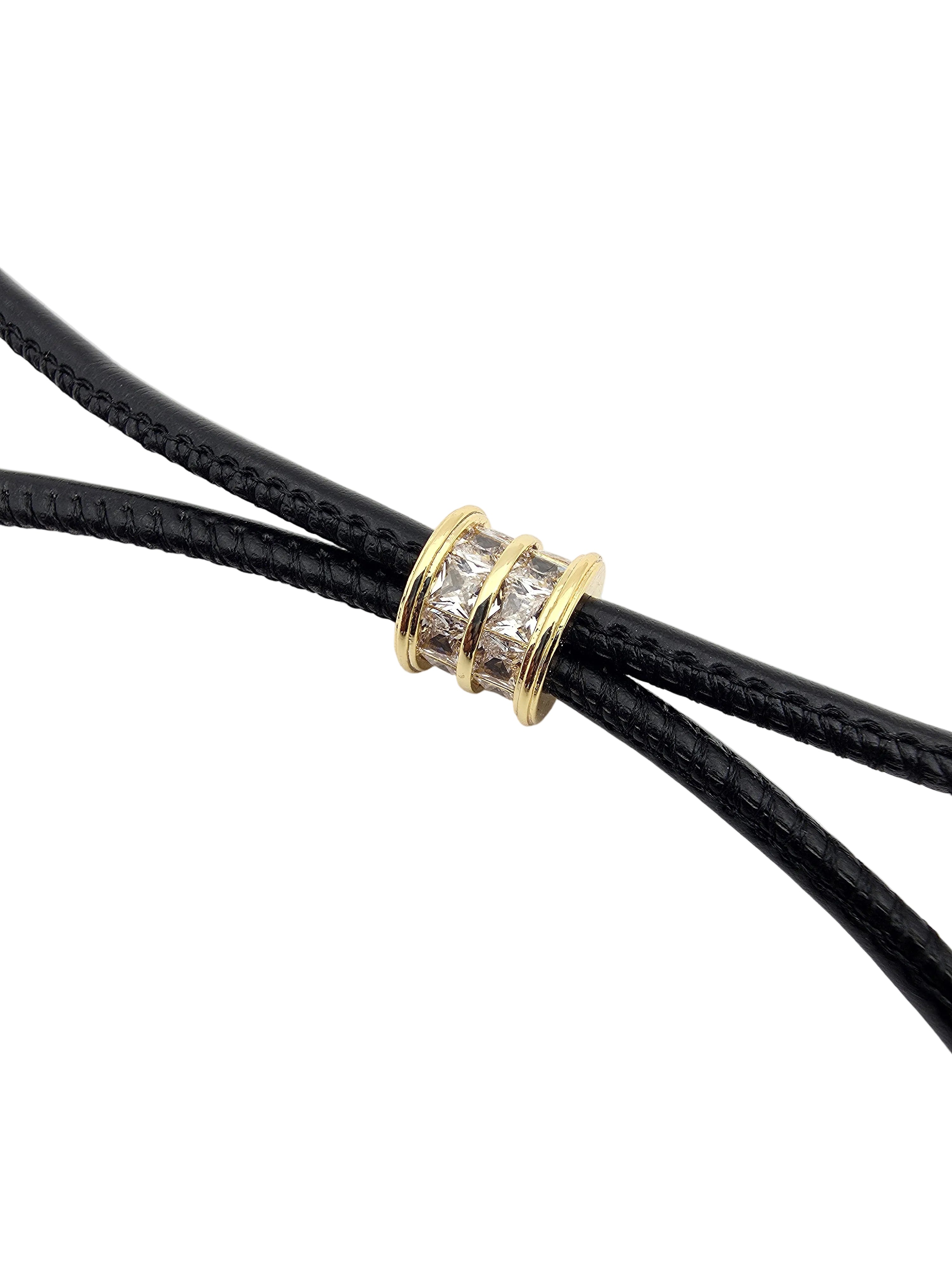 BLACK ADJUSTABLE BAGUETTE CORD NECKLACE WITH GOLD PETAL PENDANT NC-SJ2015