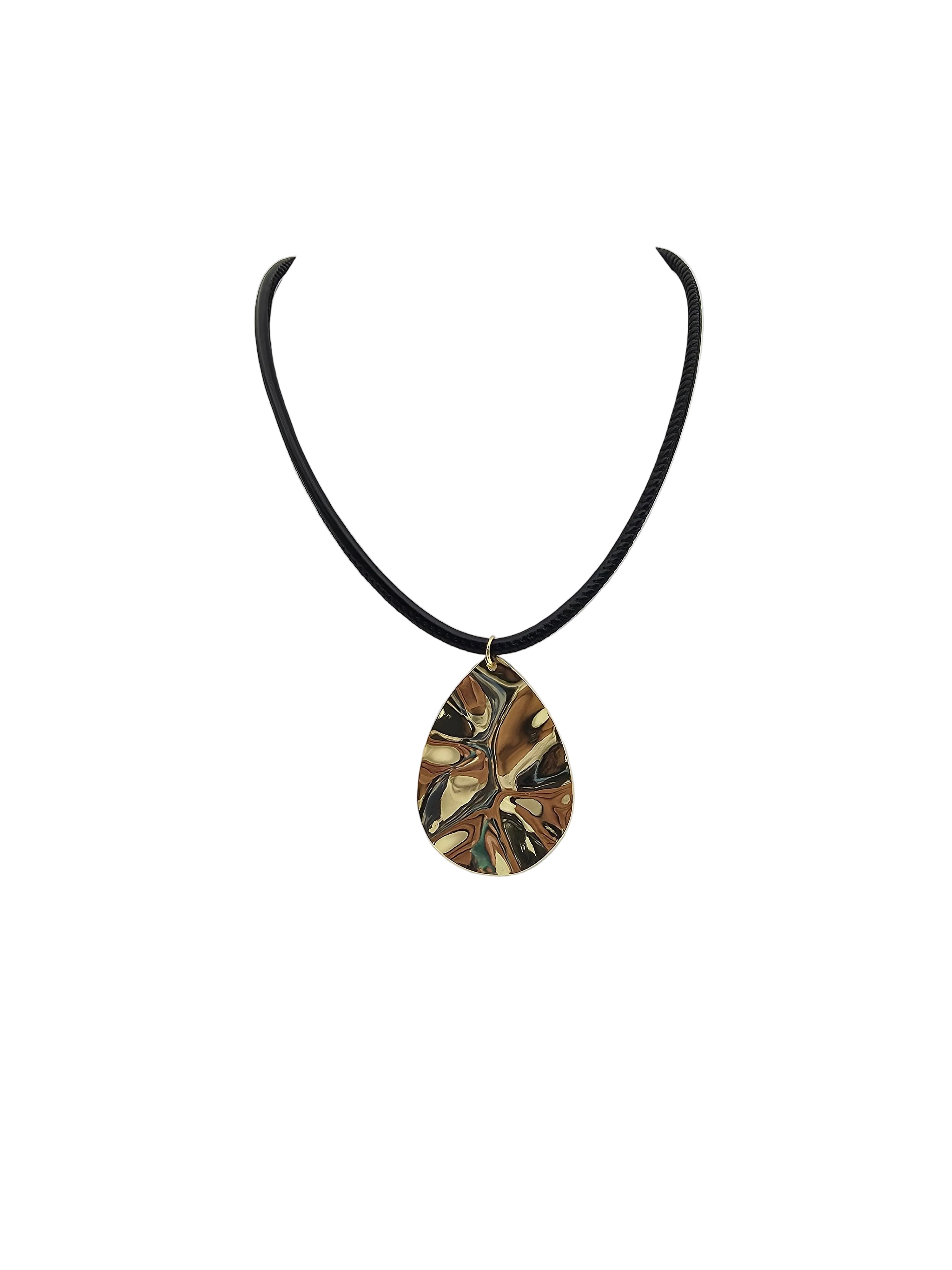 BLACK ADJUSTABLE BAGUETTE CORD NECKLACE WITH GOLD PETAL PENDANT NC-SJ2015