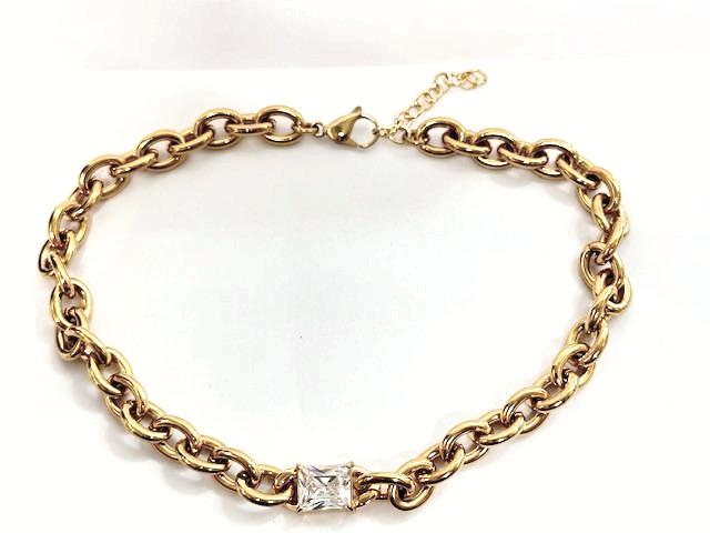 Chunky gold link chain necklace with square CZ ✦ NC-SJ2020