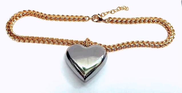 Chunky cable link stainless steel gold plated chain with heart charm ✦ NC-SJ2023