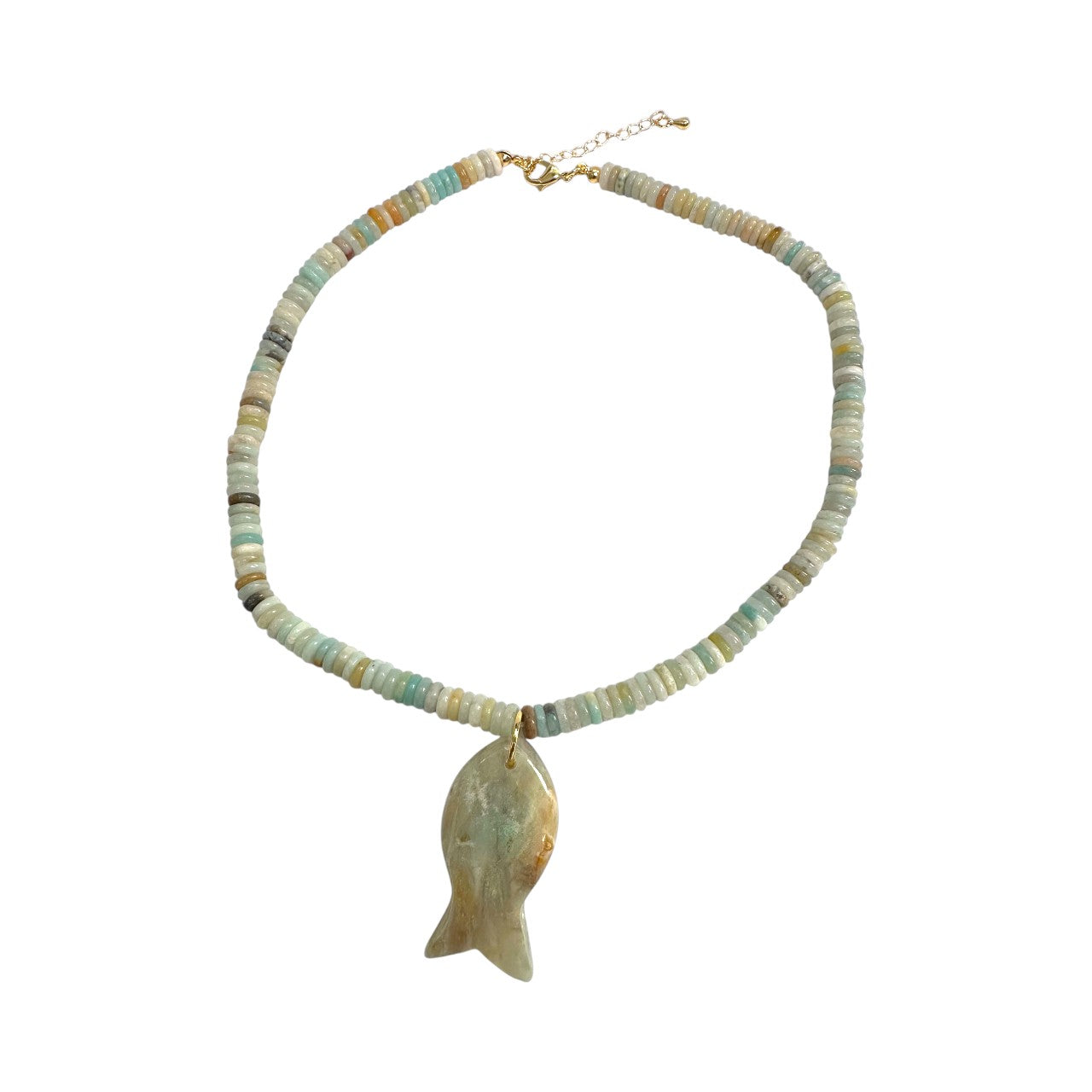 Amazonite Rondelle Gemstone Beaded necklace with Fish Charm NC-SJ2025