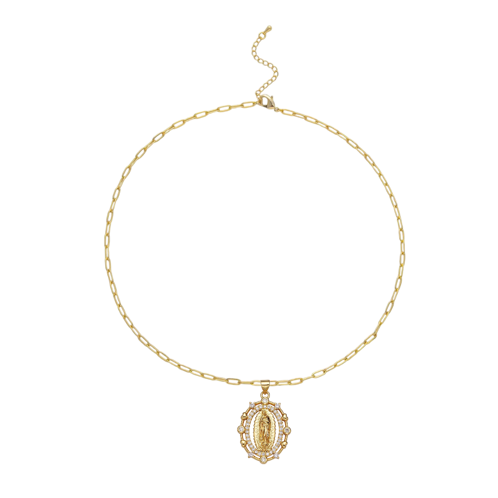 Mini Paperclip Chain necklace with virgin Mary pendant NC-SJ2153