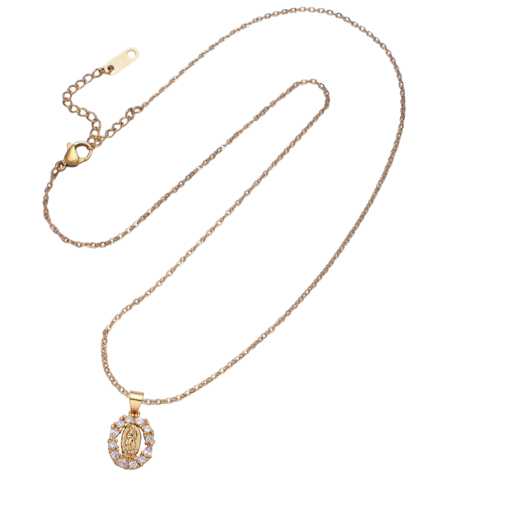 Cable Chain Necklace with CZ virgin Mary NC-SJ2162