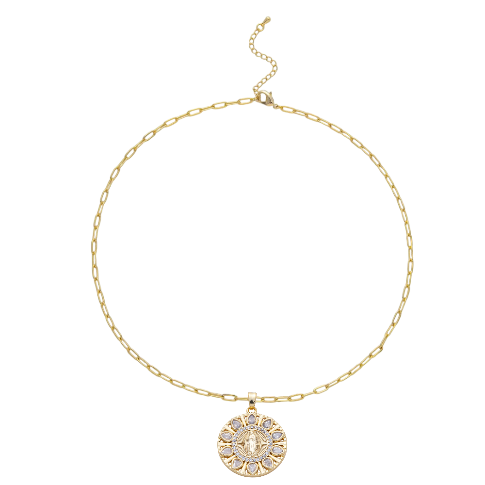 Mini Paperclip Chain Necklace w/Our lady of Guadalupe charm NC-SJ2165