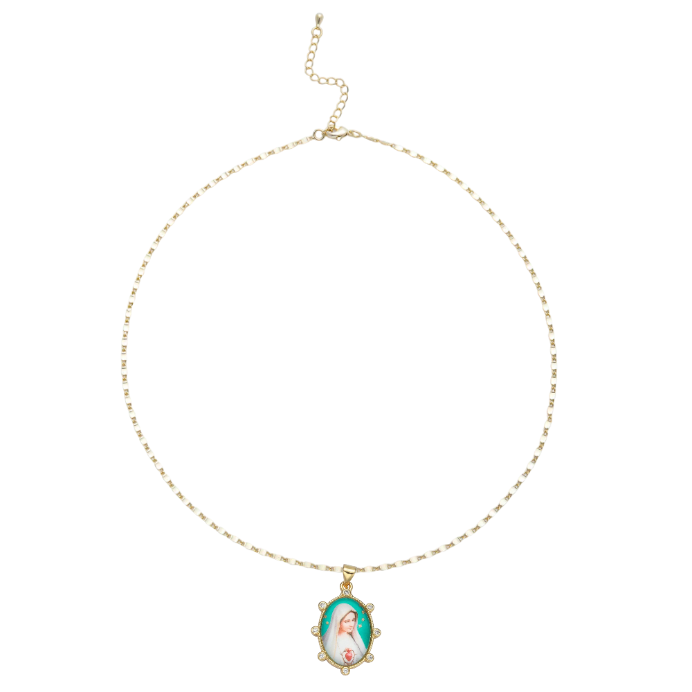 Minimalist Mariner Link necklace with Mary Sacred Heart NC-SJ2171