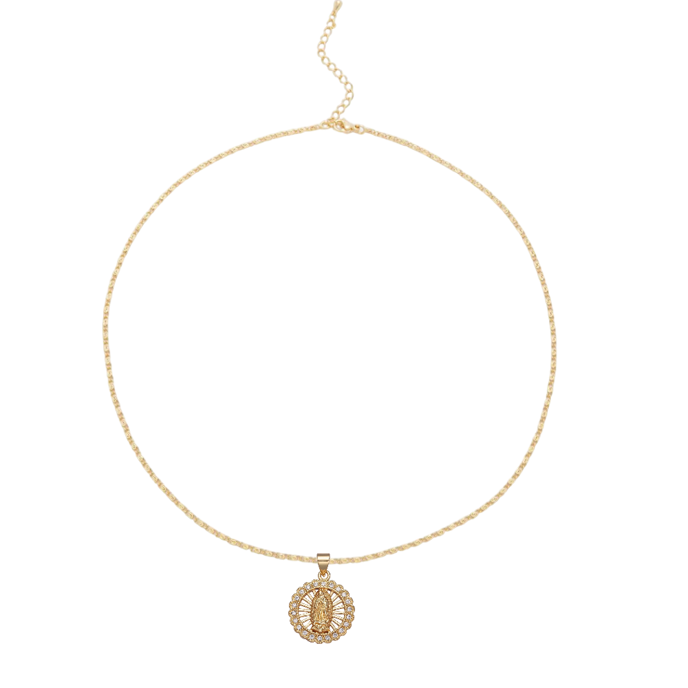 Minimalist Scroll Chain with Our Lady Guadalupe Pendant NC-SJ2174