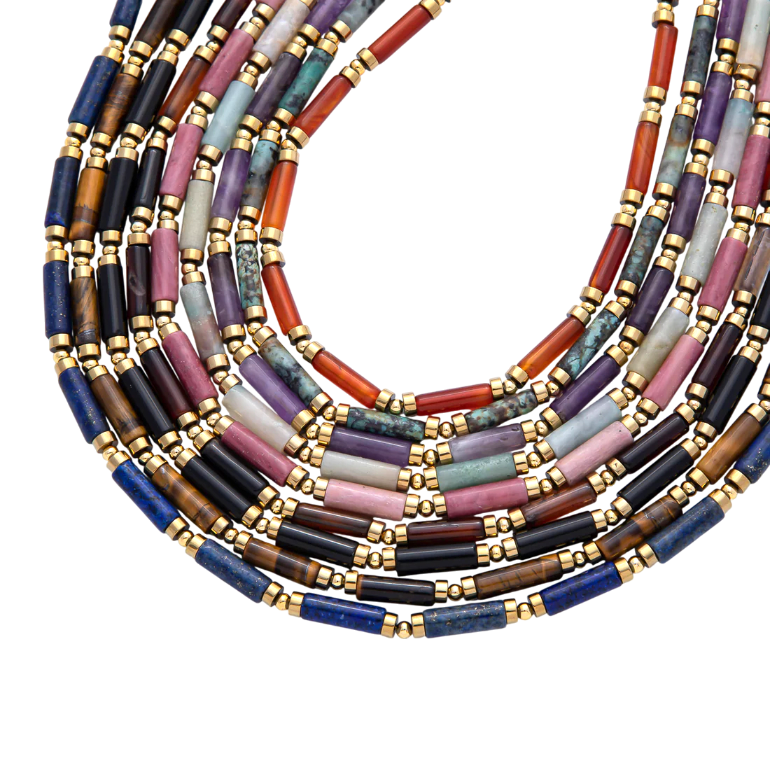 Natural Gemstone Tube Choker Necklace NC-21WA3930 to NC-21WA3938