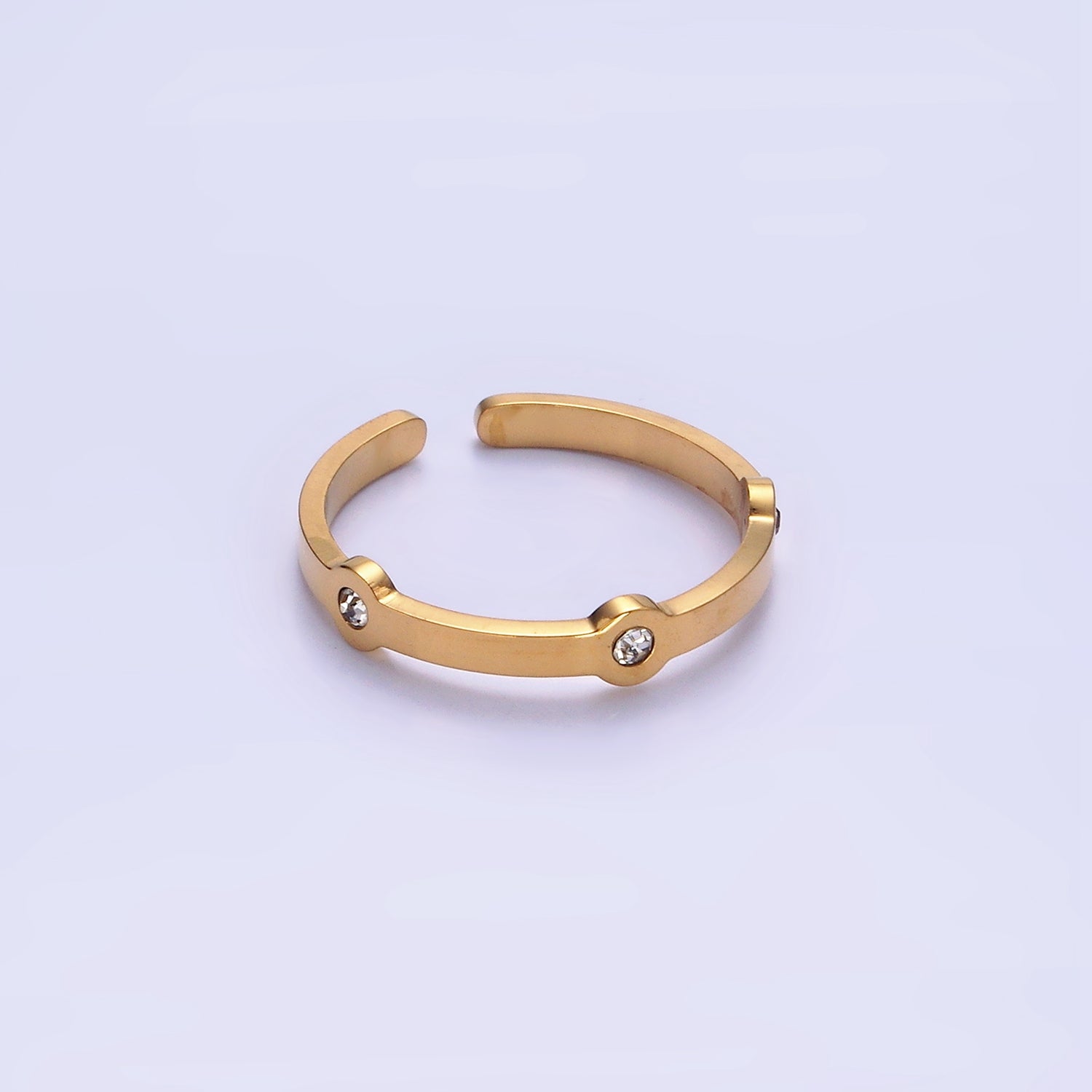 Stainless Steel Triple Clear Round Bezel Lined Adjustable Ring