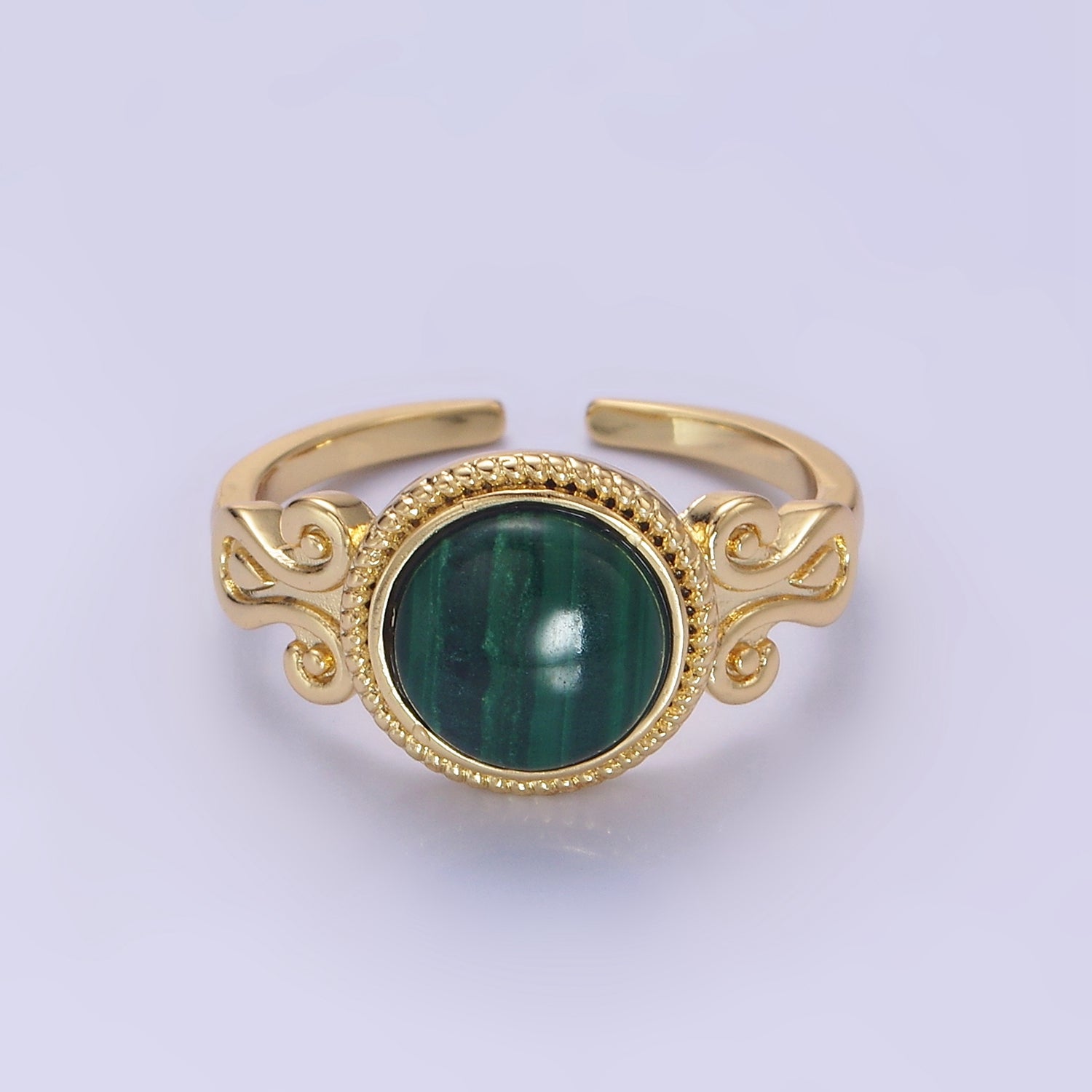 Gold Malachite Croissant Bezel Artisan Ring