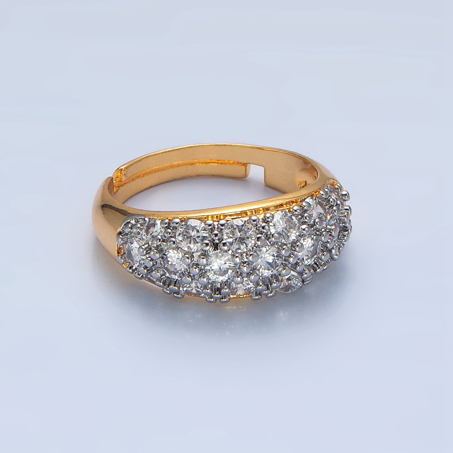 Gold CZ Micro Paved Dome Mixed Metal Ring ✦ RI-21O1431