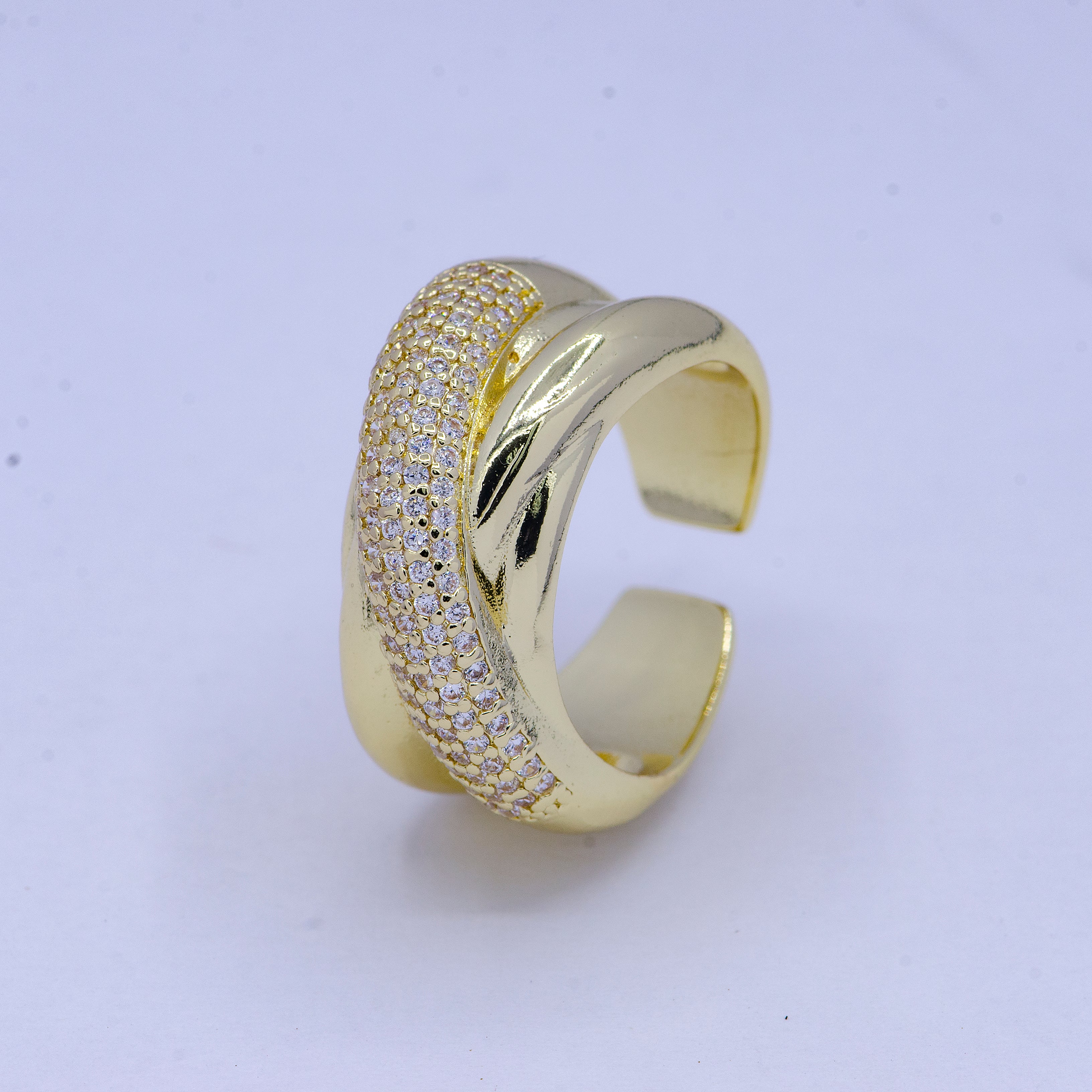 Chunky Criss Cross CZ Ring in Gold for Statement Jewelry RI-21O2117