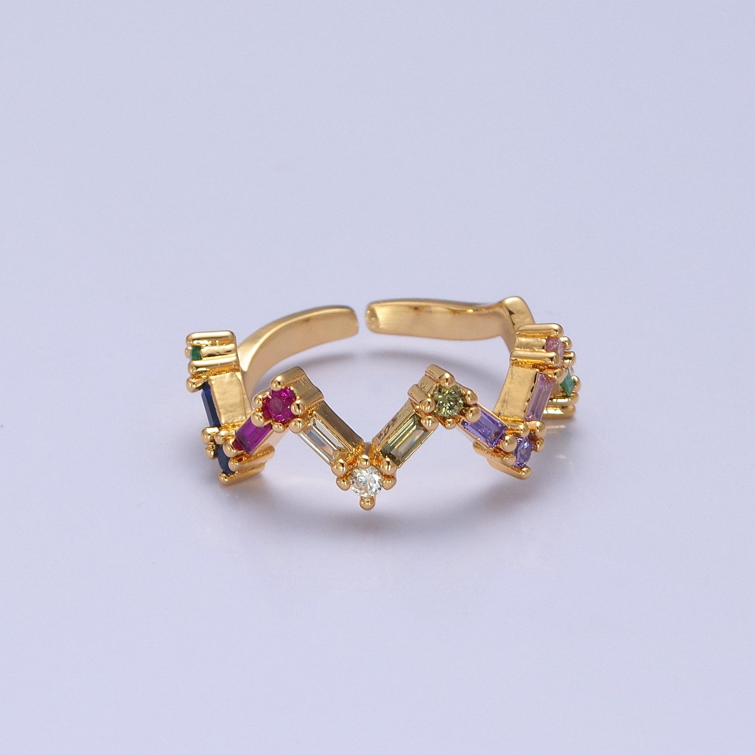 Highs And Lows Colorful CZ Baguette Zig Zag Ring RI-21O2120