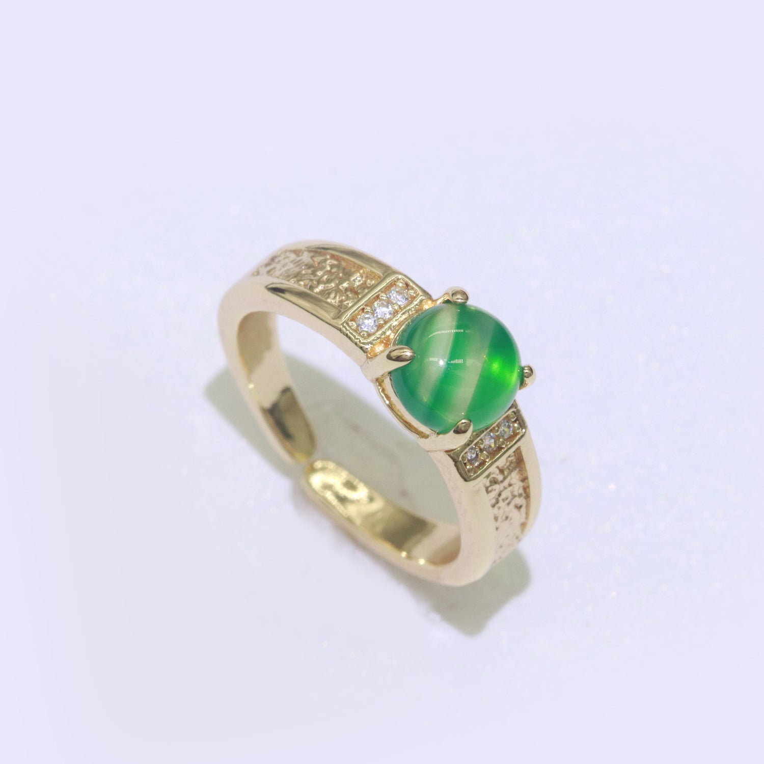 Gold Chunky Green Cat Eye Stone Ring ✦ RI-21O0926