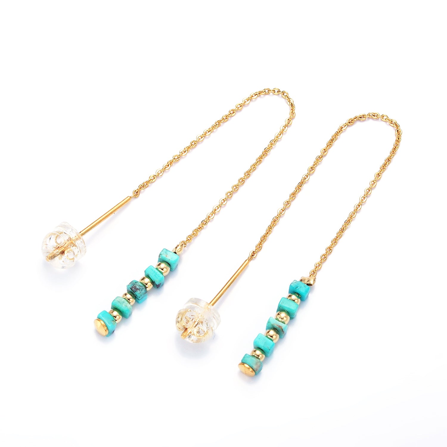 Gold Turquoise Gemstone Cable Chain Threader Earrings