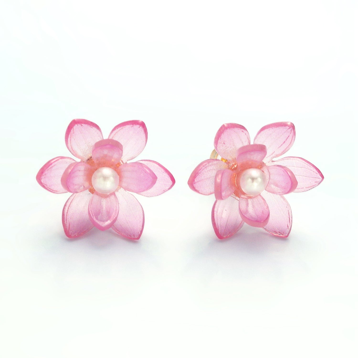 Gold Pink Acrylic Sakura Flower Stud Earrings ✦ EA-21P099