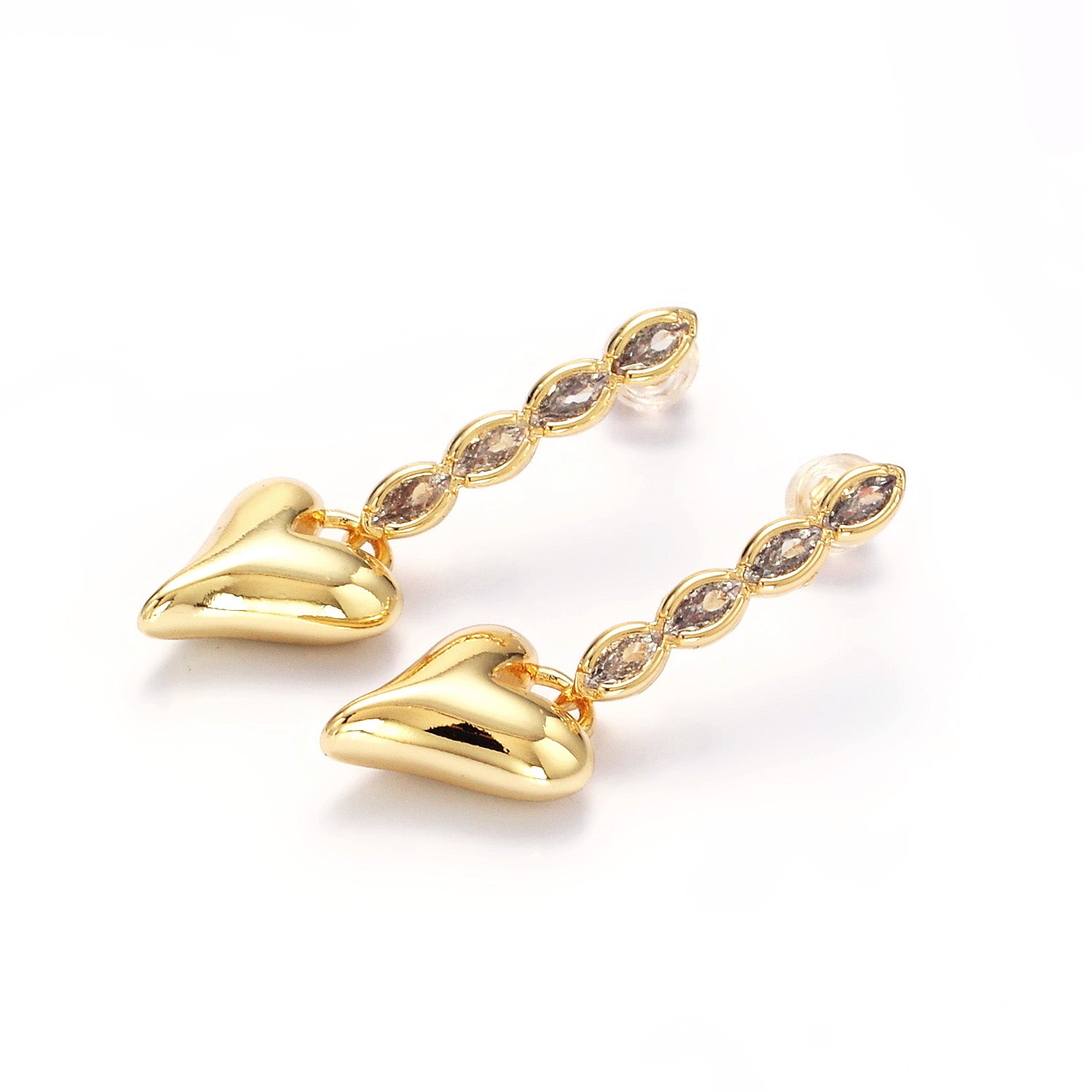 Gold Heart Padlock Marquise CZ Drop Stud Earrings ✦  EA-21P144