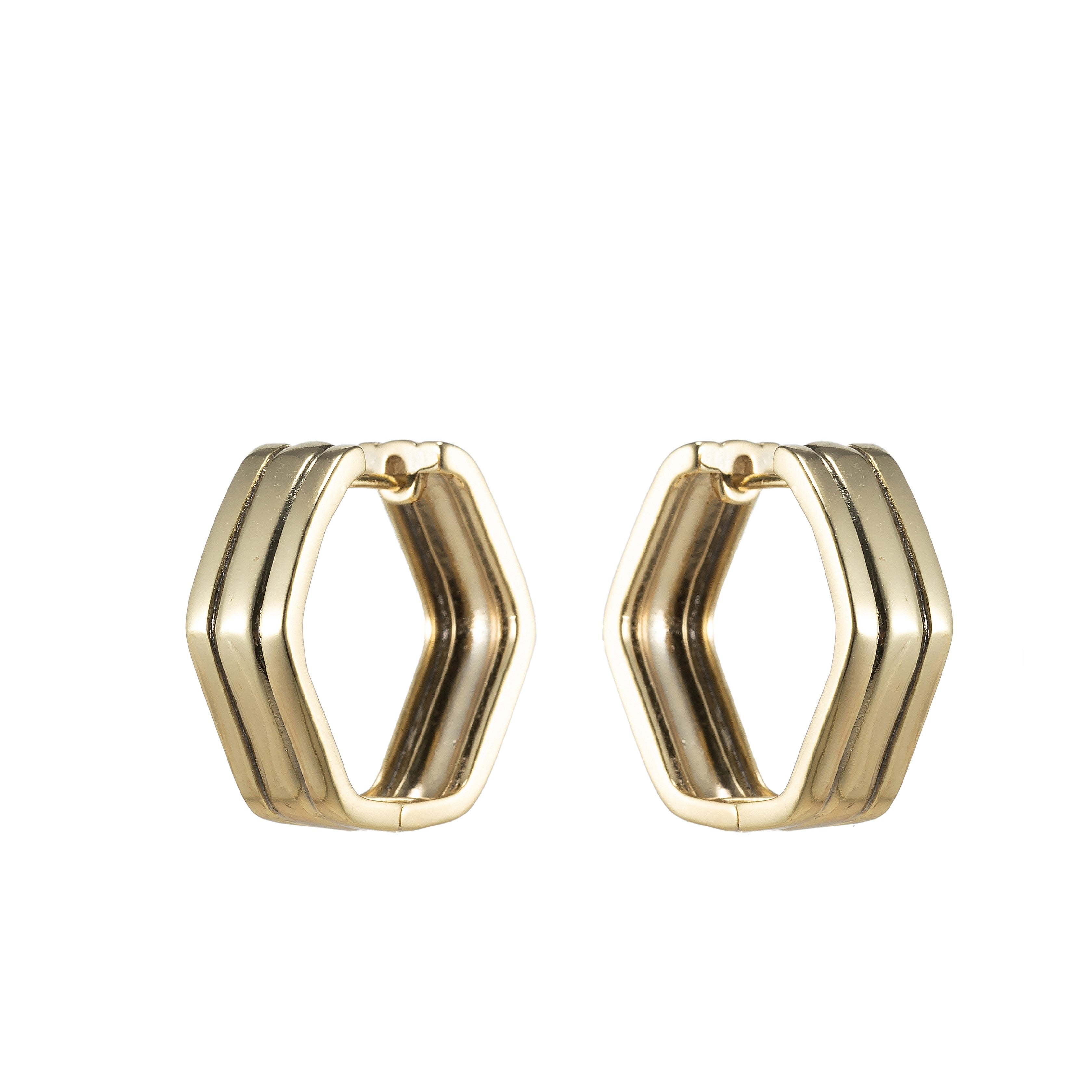 Gold Octagon Huggie Earring Hoop Earring Modern Geometric Earring Minimalist Earring