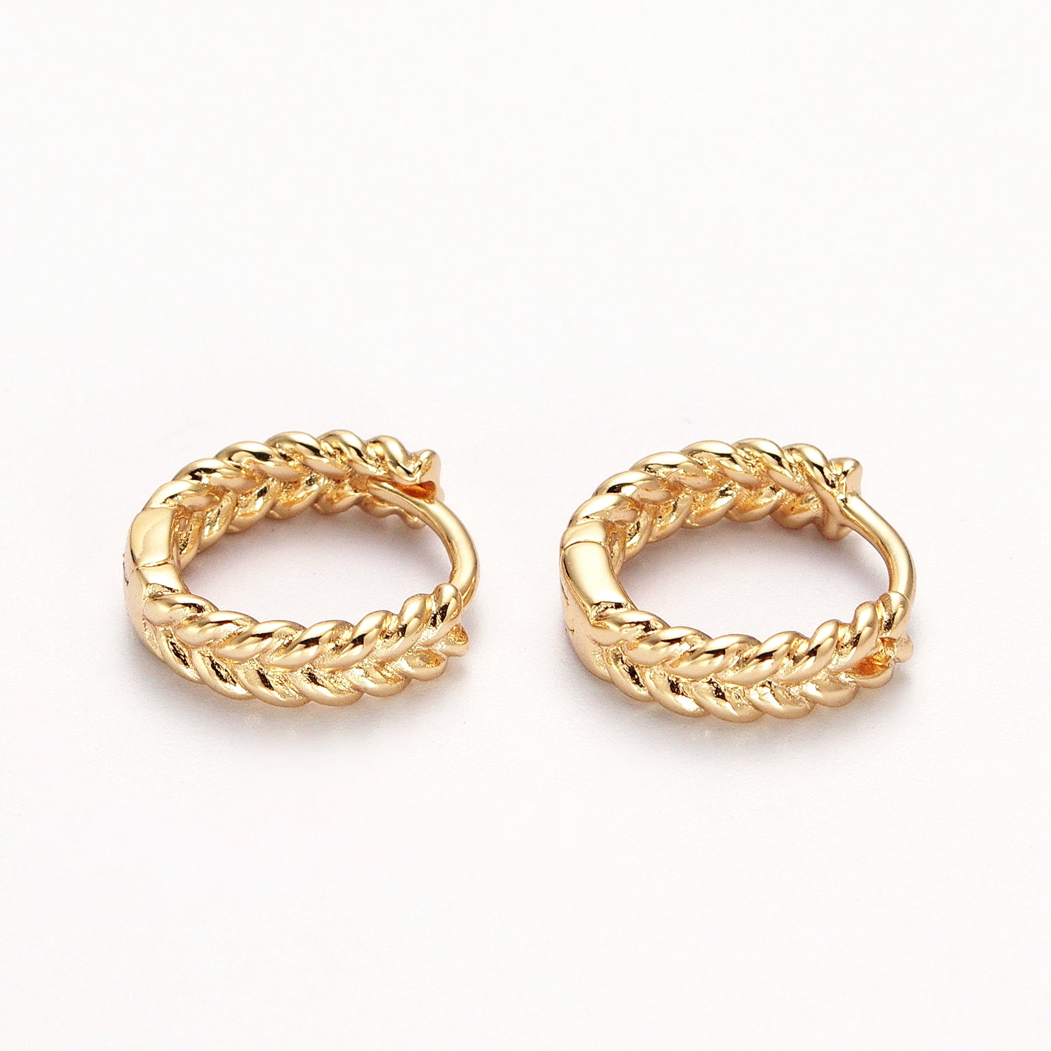 Braided Wheat Paddy Gold Huggie Hoop Earrings ✦ EA-21P269