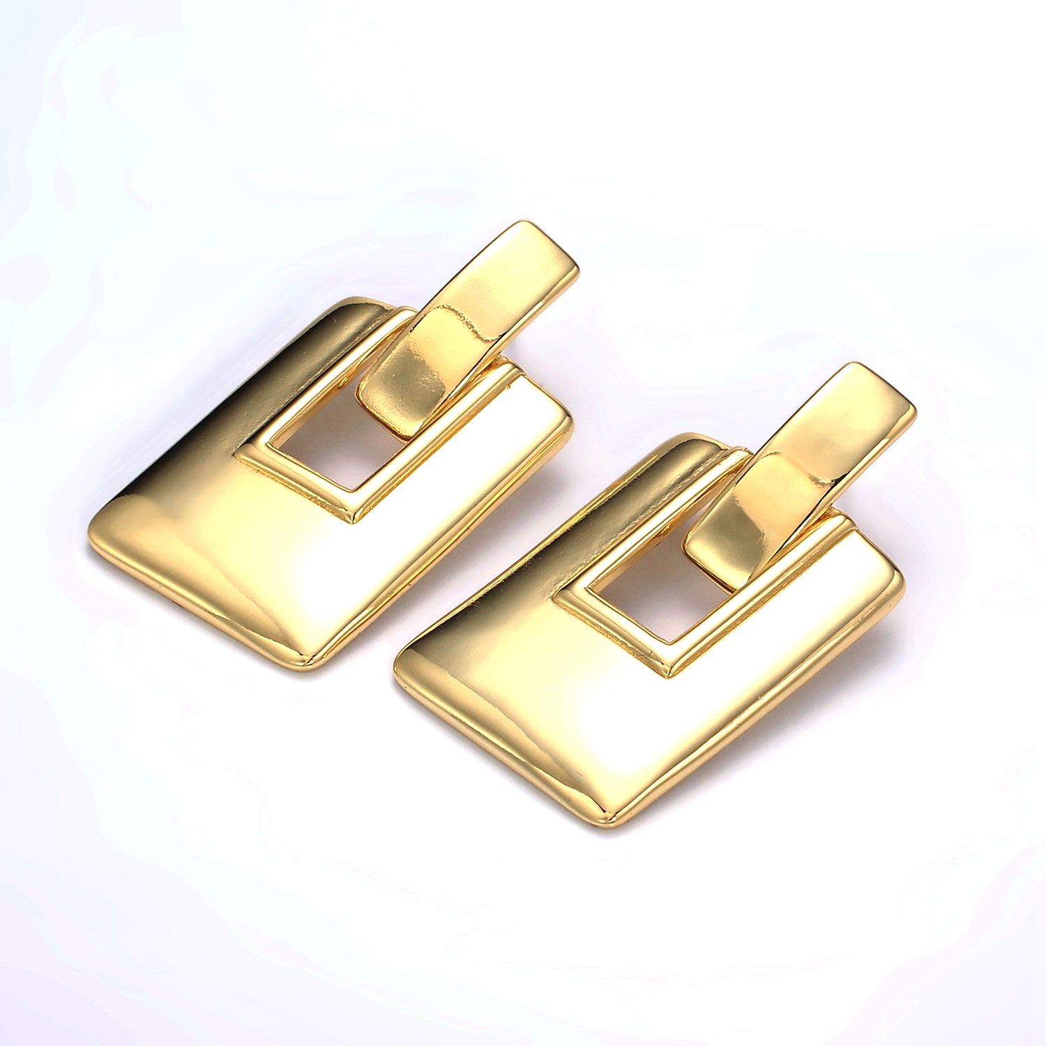 Gold Geometric Rectangle Bar Drop Stud Earrings in Gold & Silver