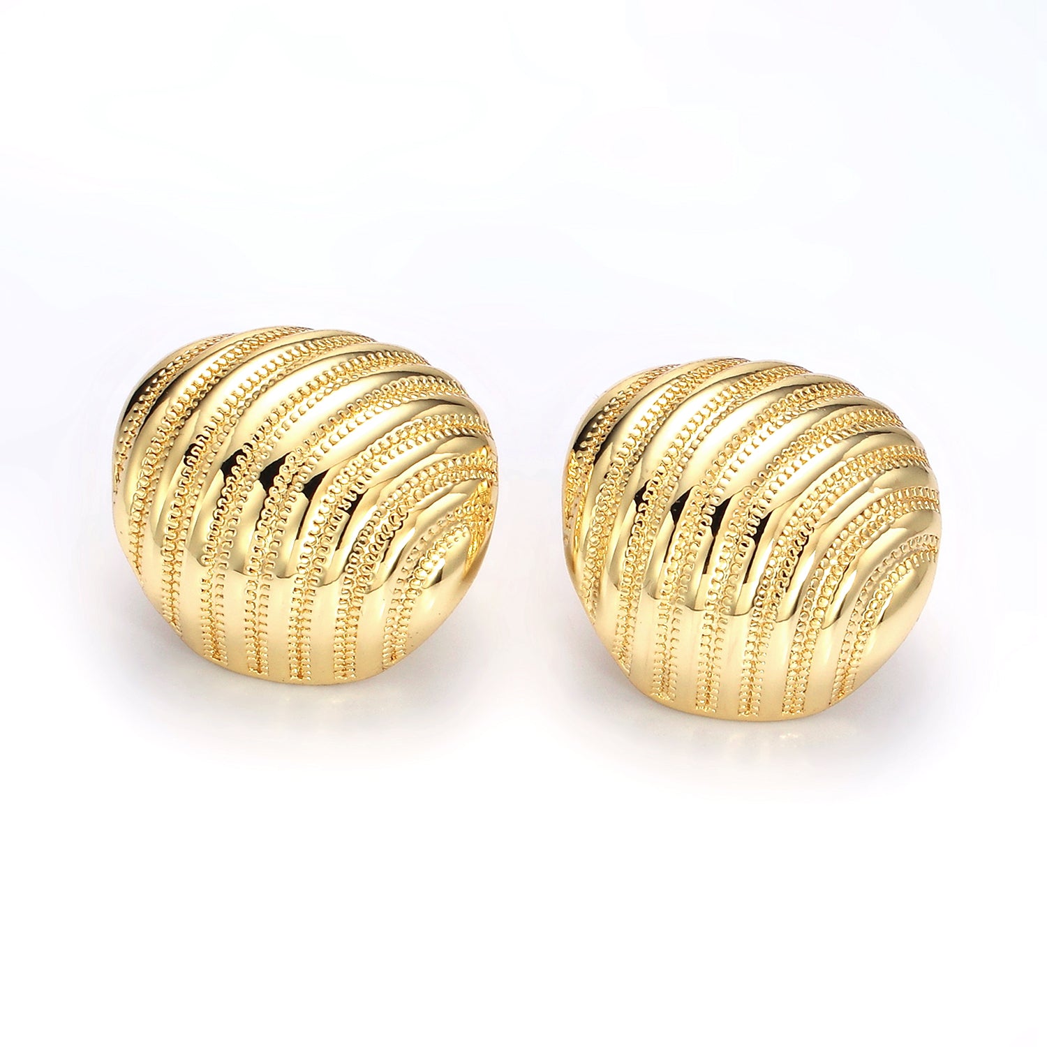 Gold Double Dotted Zipper Dome Stud Earrings in Gold & Silver