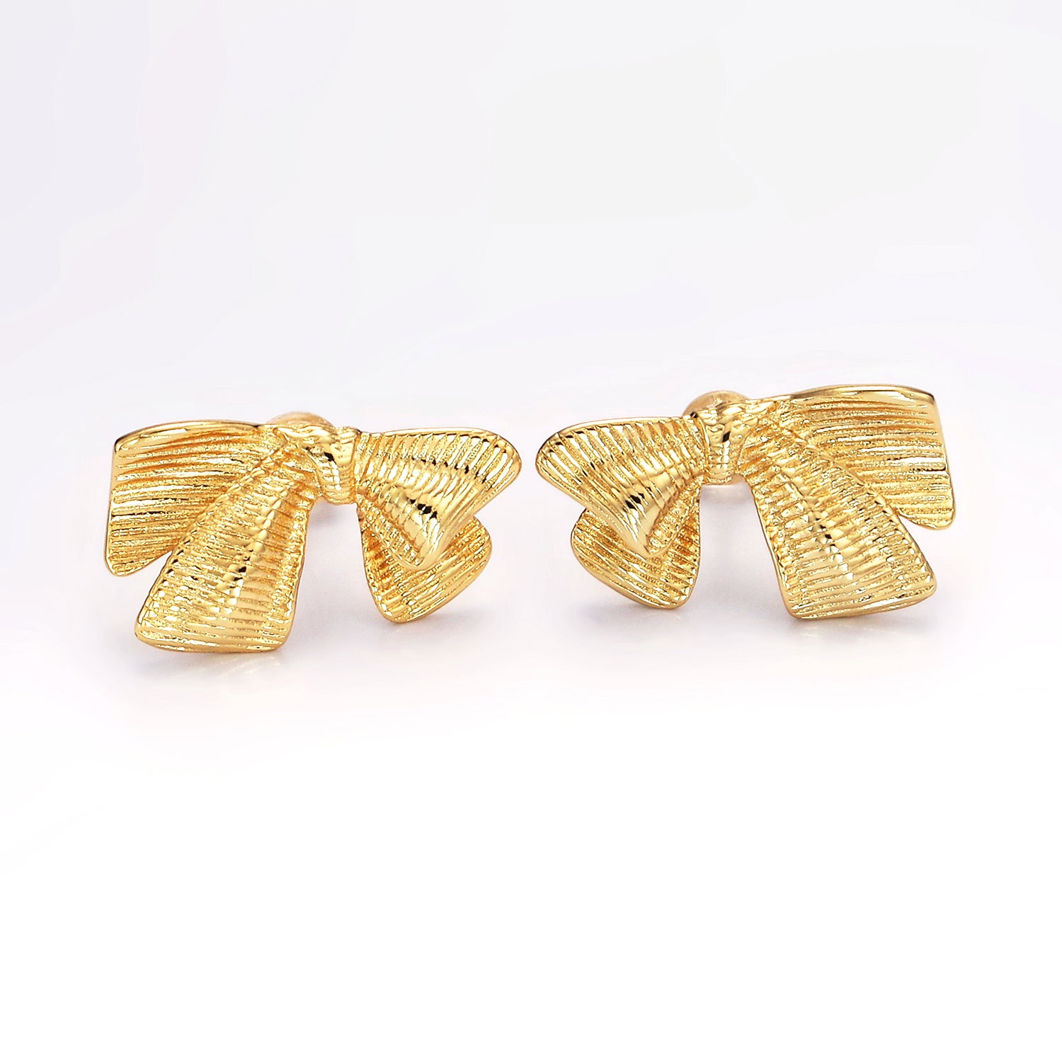 Gold Line-Textured Ribbon Bow Stud Earrings ✦ EA-21P503