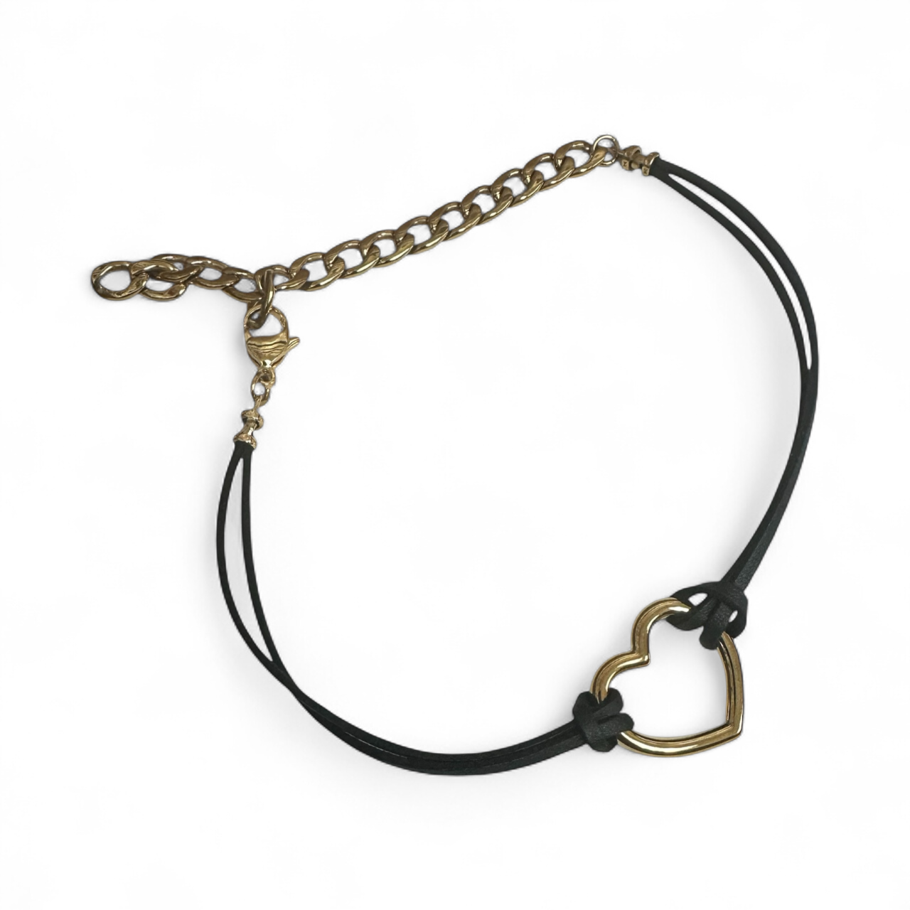 Black cord necklace choker with gold heart hoop pendant ✦ NC-SJ2026