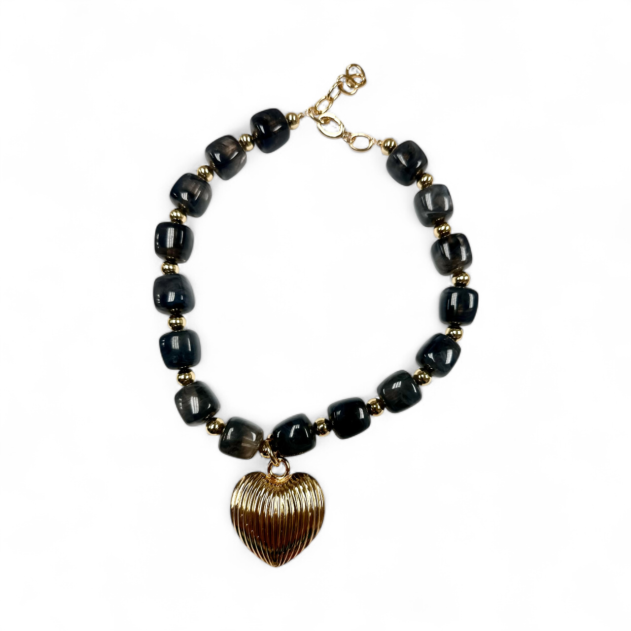 Chunky resin beaded necklace with big gold heart pendant ✦ NC-SJ2036 NC-SJ2037
