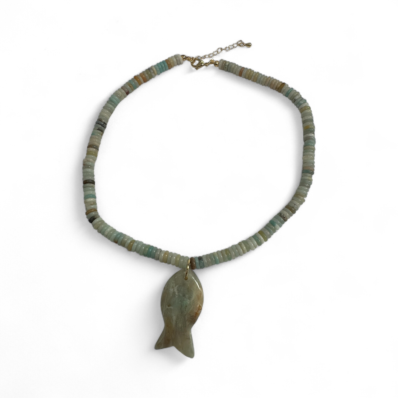 Amazonite Rondelle Gemstone Beaded necklace with Fish Charm NC-SJ2025