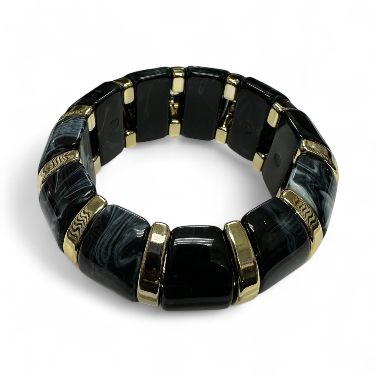 Marble effect black stretch resin bangle bracelet ✦ BR-21WA1516