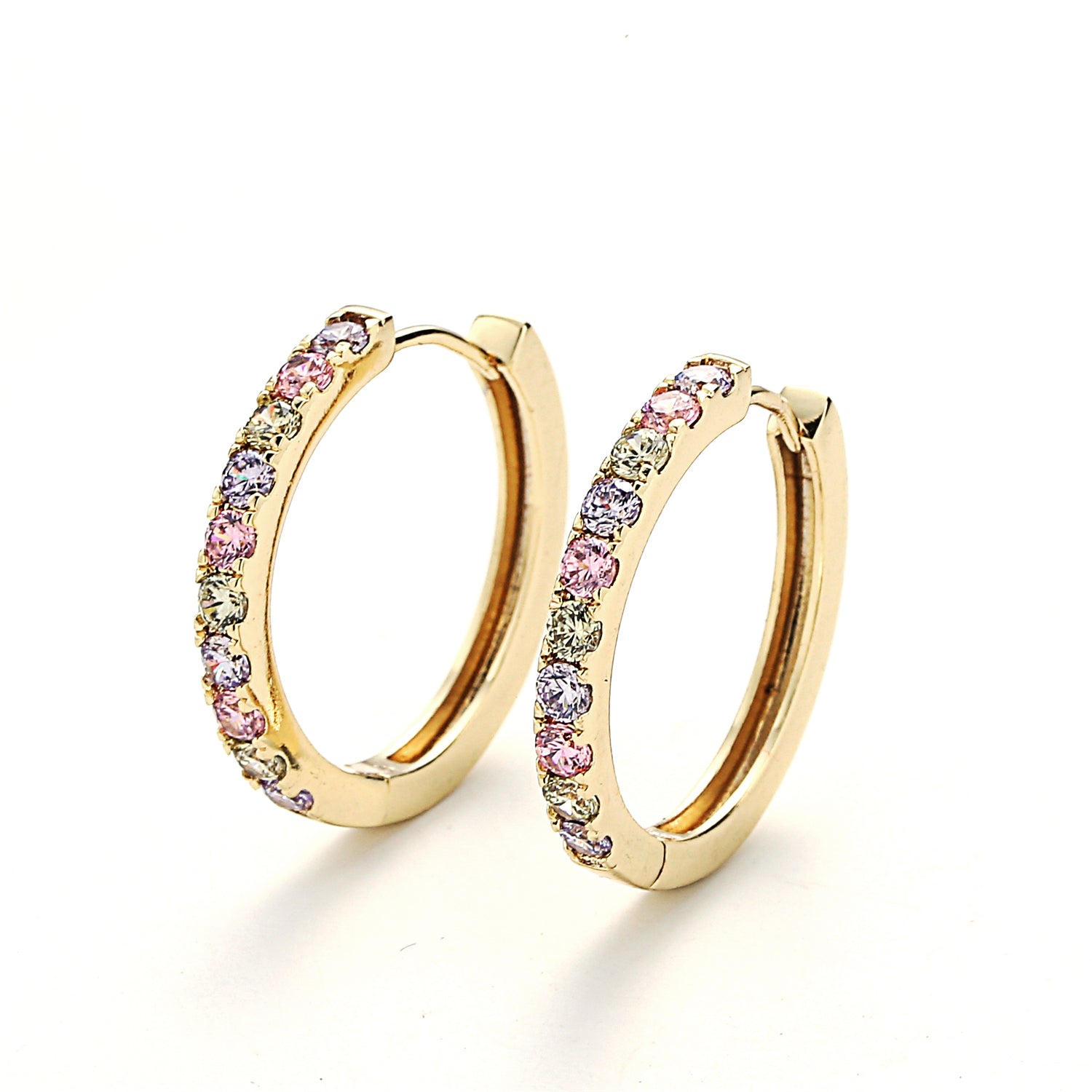 Dainty Gold Huggies Earring- Multi Color Cubic Earring - Pink Blue CZ Earring - Gold Earring ✦  EA-21Q003