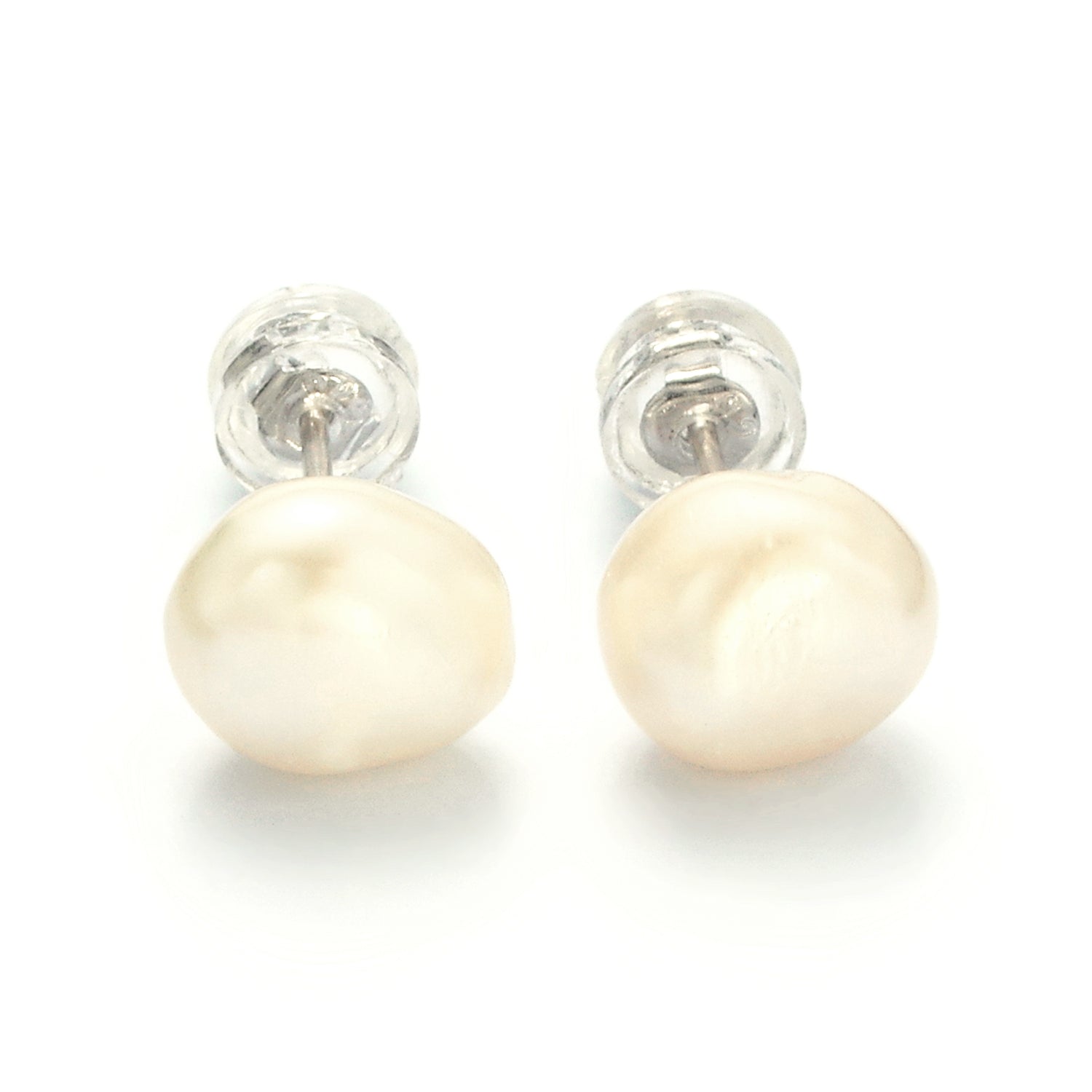 Silver Baroque Freshwater Pearl Stud Earrings Minimalist Wedding Jewelry