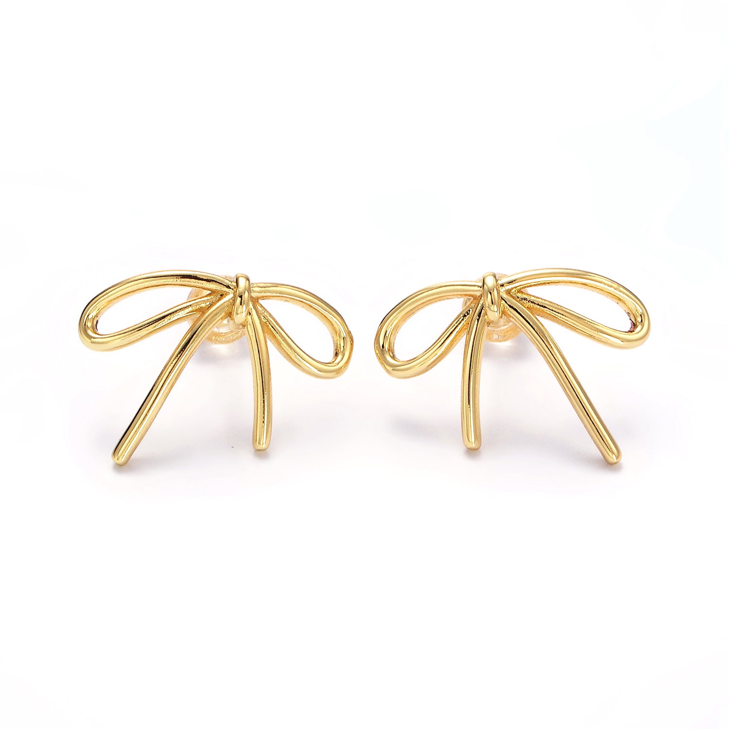 Gold Minimalist Tied Ribbon Bow Stud Earrings in Gold & Silver