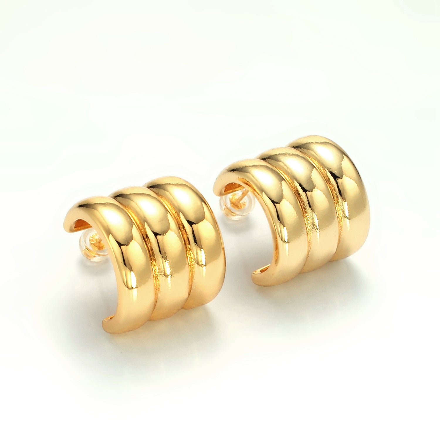 Gold Triple Band C-Shaped Hoop Earrings ✦ EA-21Q363