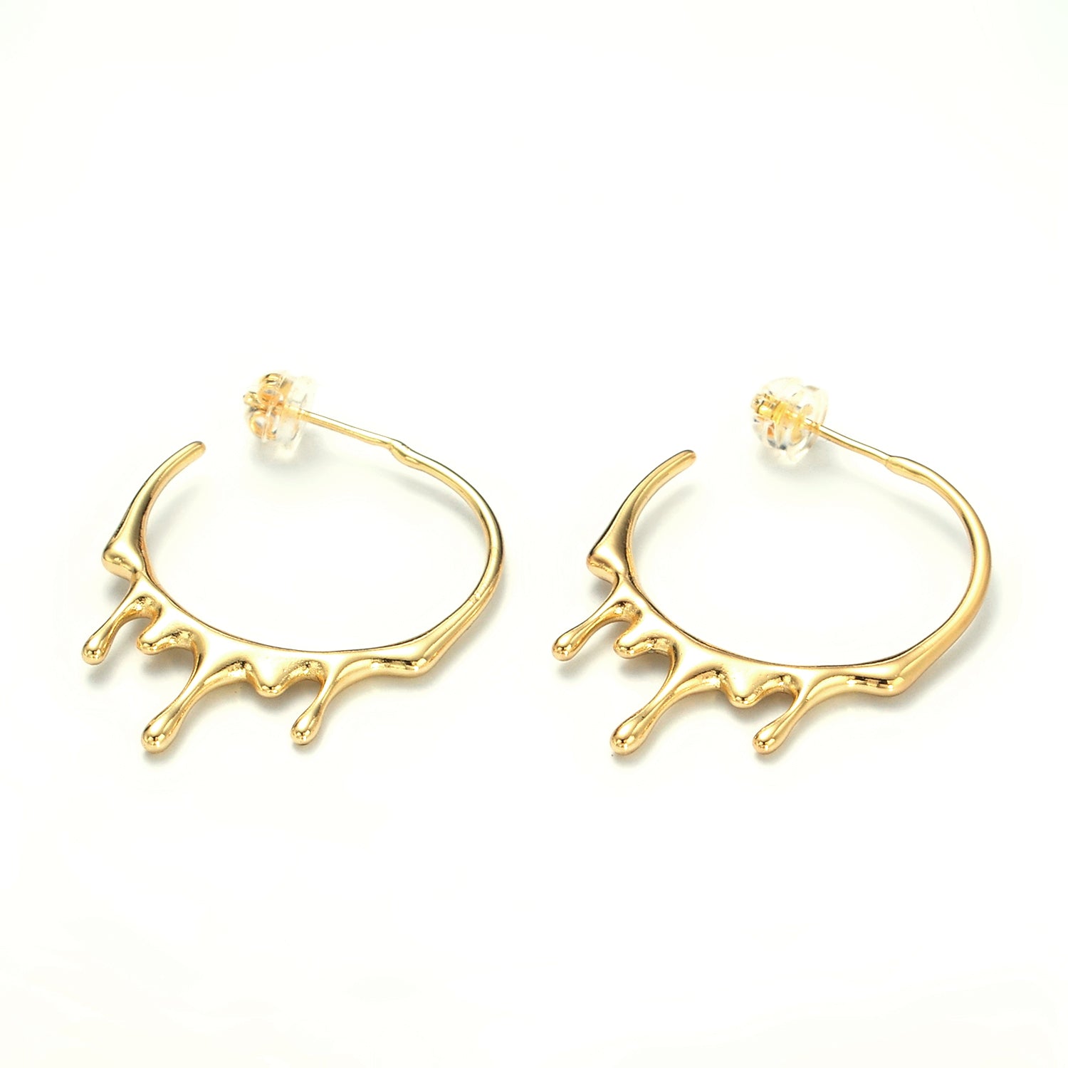 Gold 25mm Molten Drip Minimalist C-Shaped Hoop ✦  EA-21Q460
