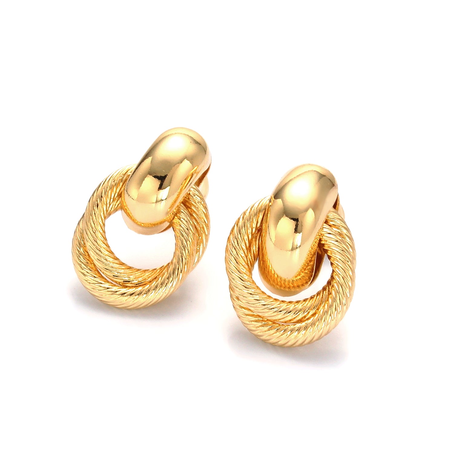 Gold Circular Croissant Knot Doorknocker Drop Stud Earrings ✦ EA-21Q490