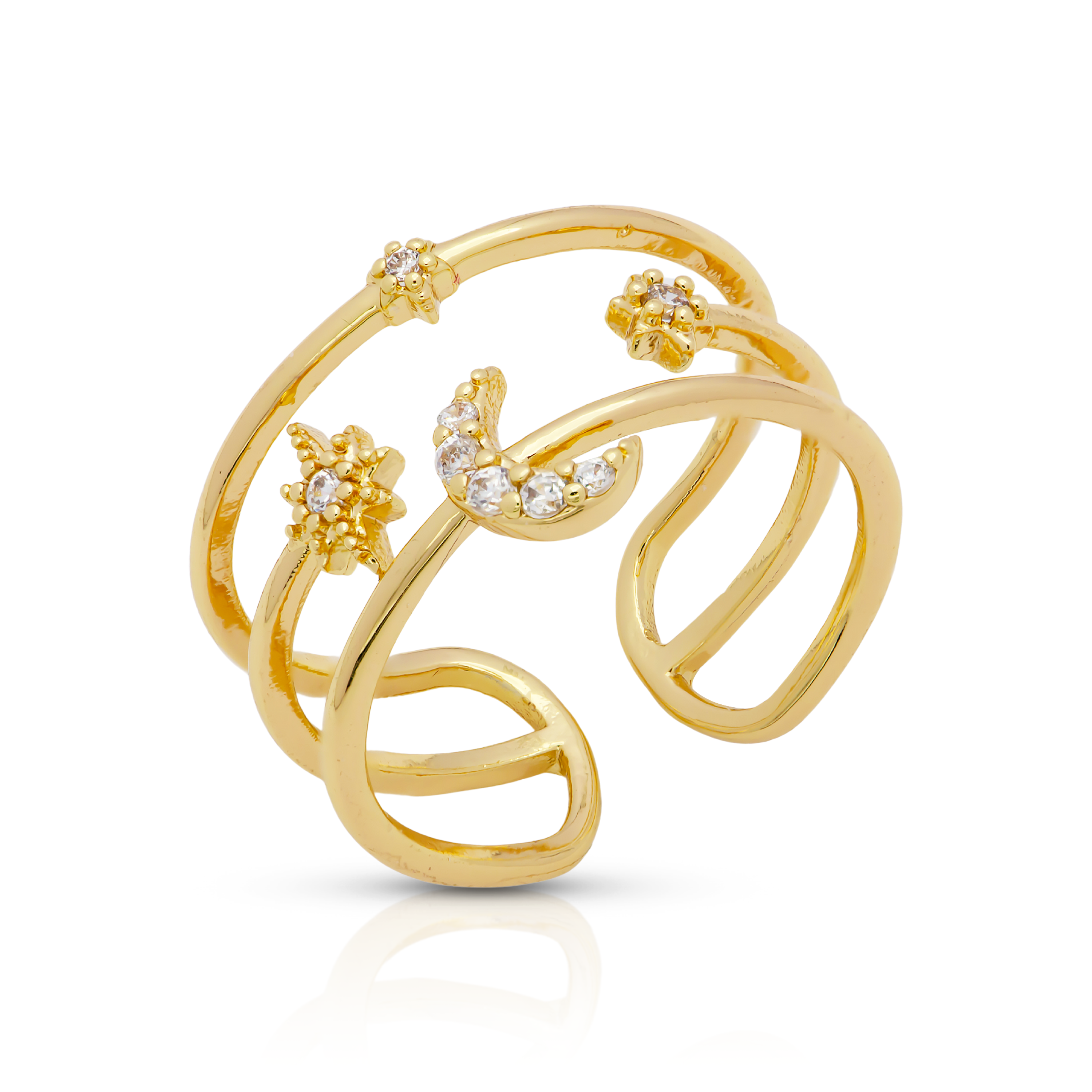 Moon & Stars Celestial Gold Ring ✦ RI-21R0057