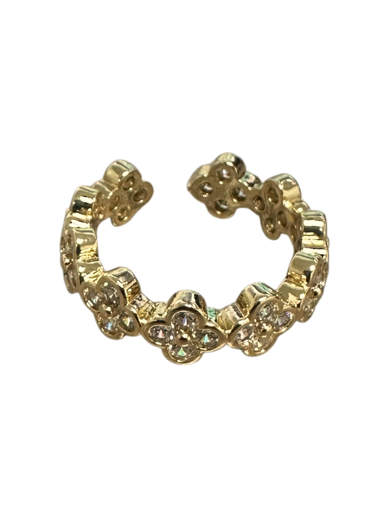 Micro Paved CZ Lucky flower Loop Round Open Ring RI-21O069