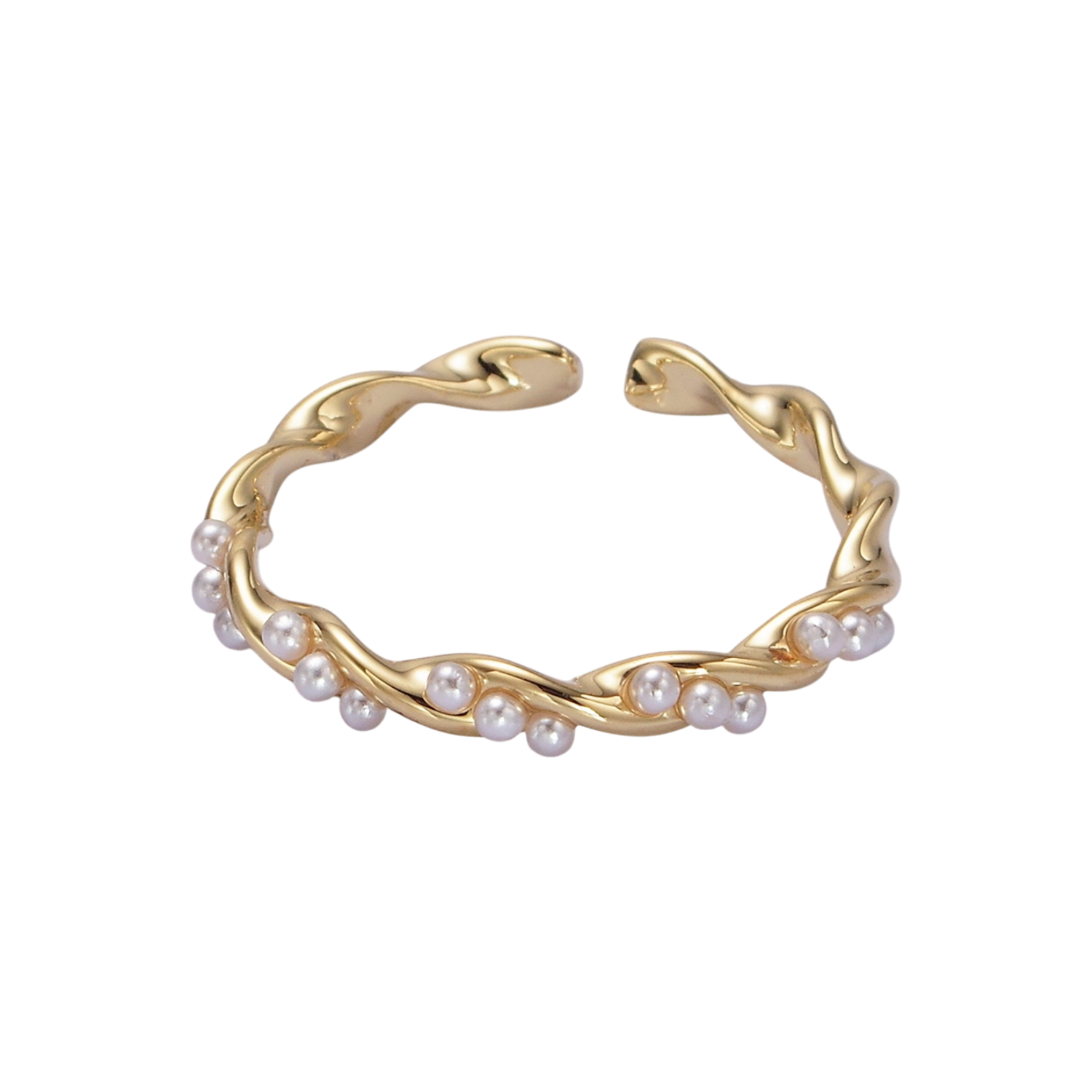 Dotted Pearl Lined Croissant Twisted Ring RI-21O1186