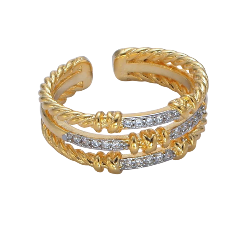 Micro Paved CZ Twisted Rope Triple Band Ring RI-21O1400