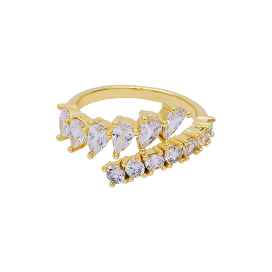 Pear & Round CZ Dainty Open Adjustable Ring RI-21O1449