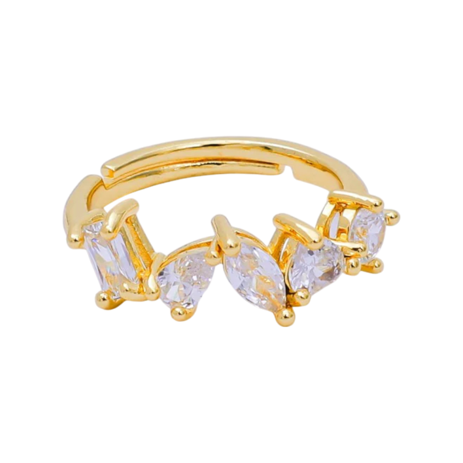 Mixed-Cut CZ Marquise Simple Round Ring RI-21O1453